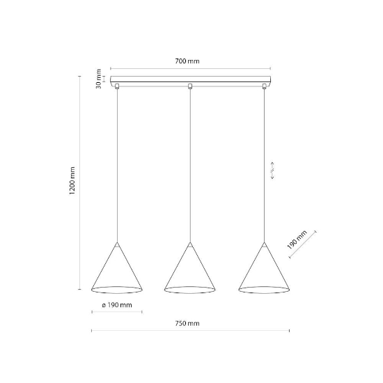 Lampadario nero 3 coni per cucina